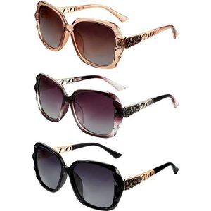 3 Pack Women Polarized Oversized Sunglasses Shiny Composite Frame Sunglasses